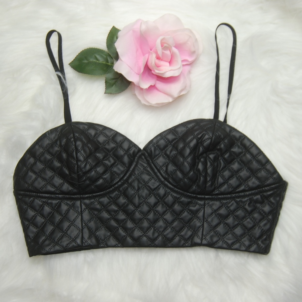 NWOT Faux Leather Black Bralette Size Large